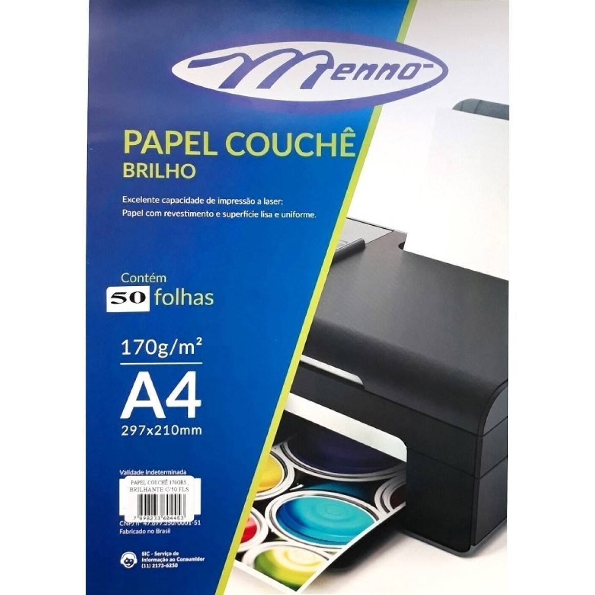 Papel Couche Brilho 170gr A4 C50 Folhas Menno 0929